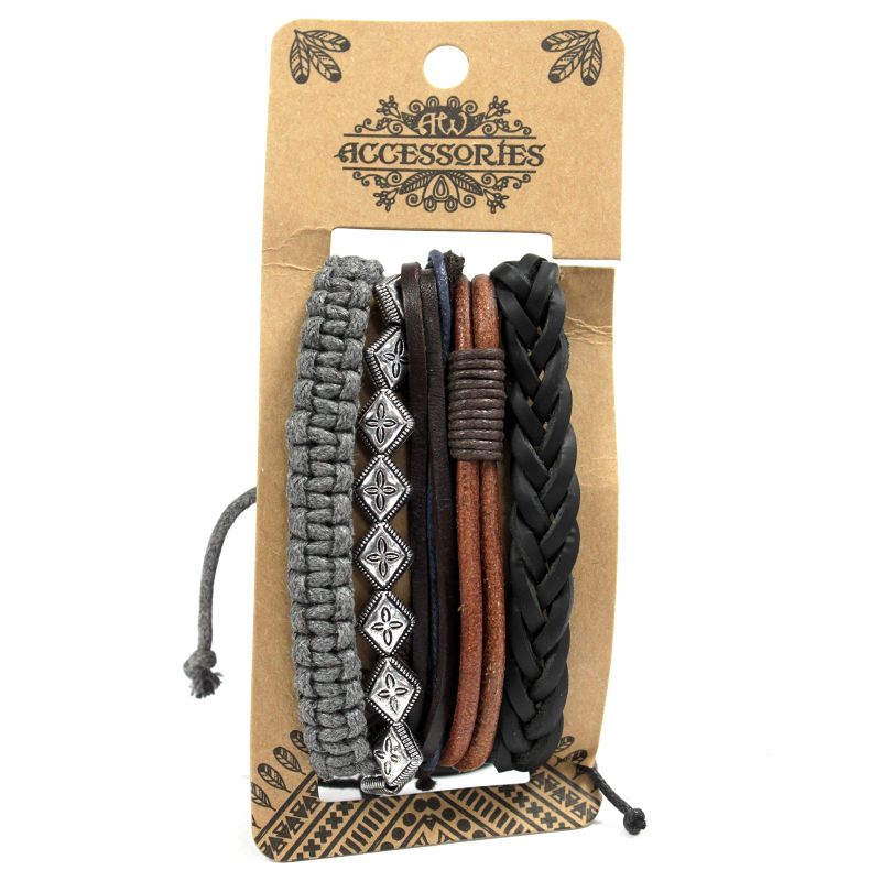 Set Muških Narukvica - Metal i Koža (Razno)