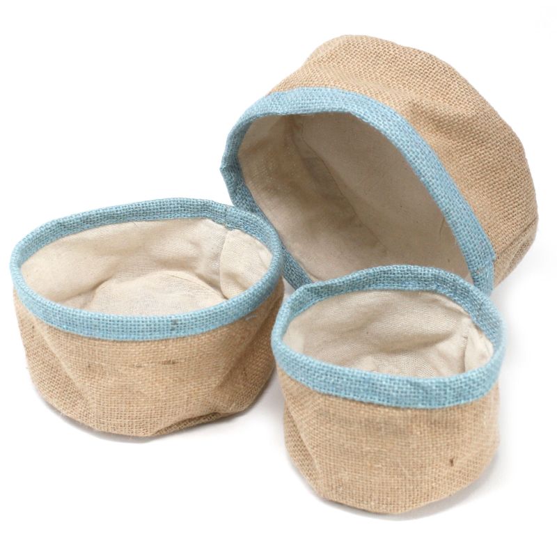 Set od 3 Košare od Prirodne Jute - Plavo - Zelena