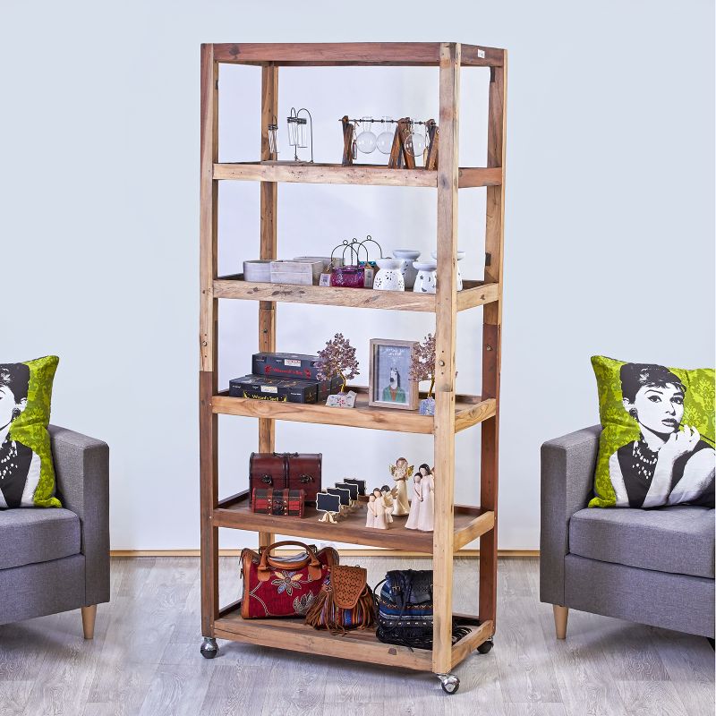 Vitrina sa Šest Polica s Kotačima - Reciklirano Drvo - 79x37x180cm