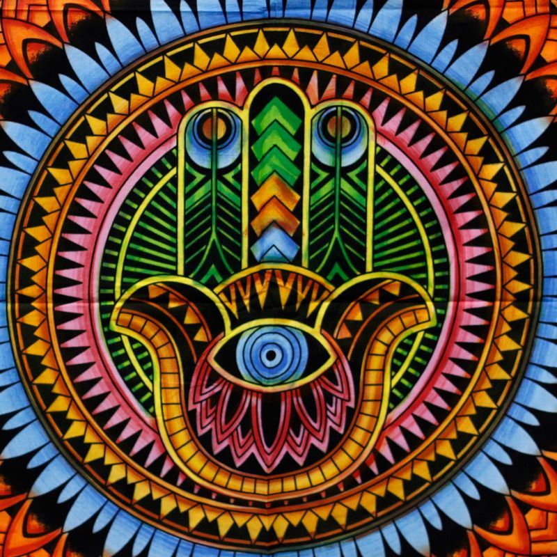 Ručno Oslikano Pamučno Zidno Platno - Hamsa