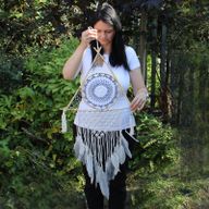 Hvatač Snova - Veliki - Makrame - Piramida - Bijela/Siva