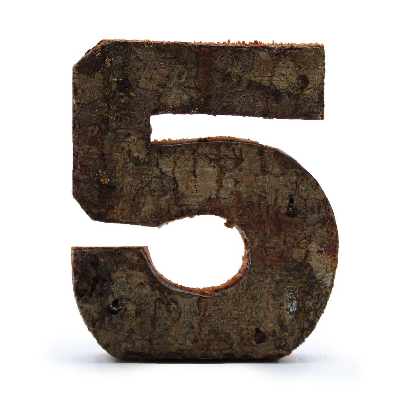 Rustikalni Broj od Kore Drveta - "5" - 7cm