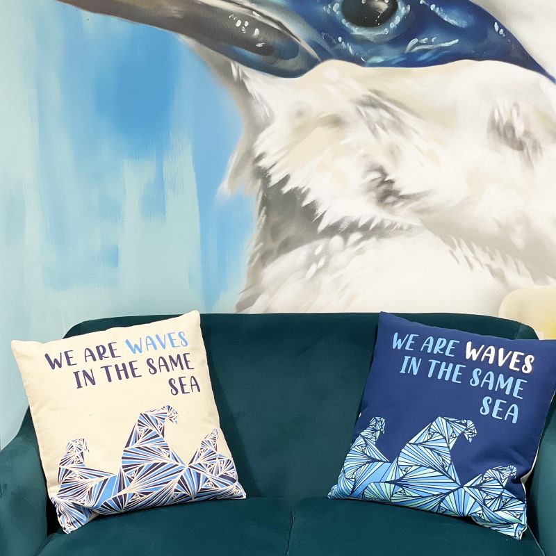 Jastučnica s Printom - We are Waves - Siva, Plava i Prirodna