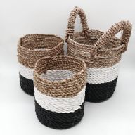 Set Košarica od Morske Trave - Tamno Siva/ Bijela/ Prirodna