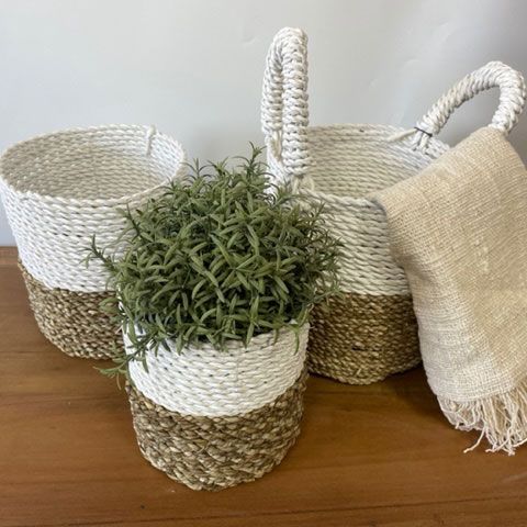 Set Košarica od Morske Trave - Siva/ Bijela/ Prirodna