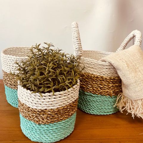 Set Košarica od Morske Trave - Zelena/ Bijela/ Prirodna