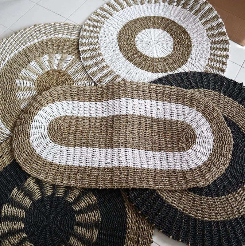 Ovalna Prostirka od Morske Trave - Bijela i Smeđa - Klasičan - 60x120cm