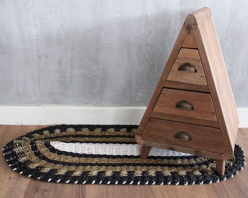 Ovalna Prostirka od Morske Trave - Crna, Bijela i Smeđa - Klasičan - 60x120cm