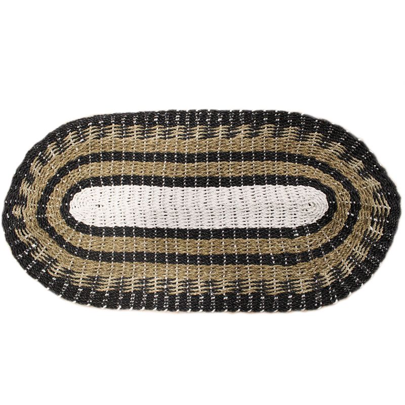 Ovalna Prostirka od Morske Trave - Crna, Bijela i Smeđa - Klasičan - 60x120cm