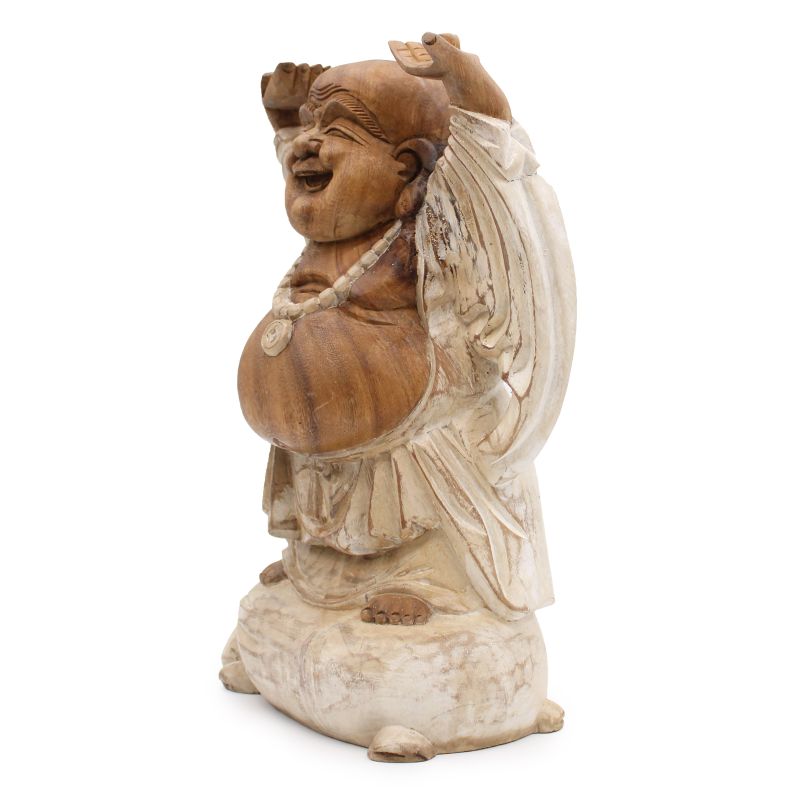 Ručno Izrezbarena Buddha Statua - Ruke Gore - Isprano Bijela 40cm