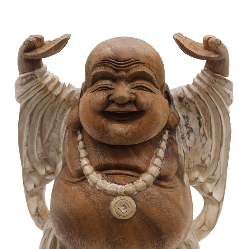 Ručno Izrezbarena Buddha Statua - Ruke Gore - Isprano Bijela 40cm