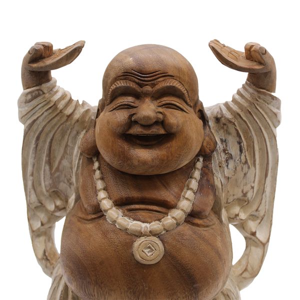 Ručno Izrezbarena Buddha Statua - Ruke Gore - Isprano Bijela 40cm