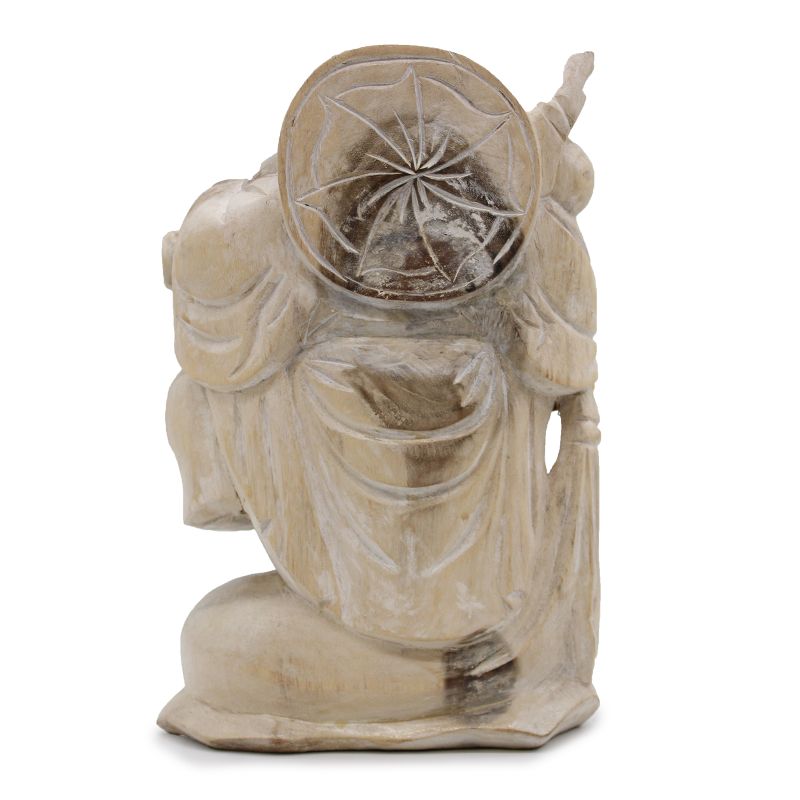 Ručno Izrezbarena Buddha Statua - Donošenje Drva - Isprano Bijela 30cm