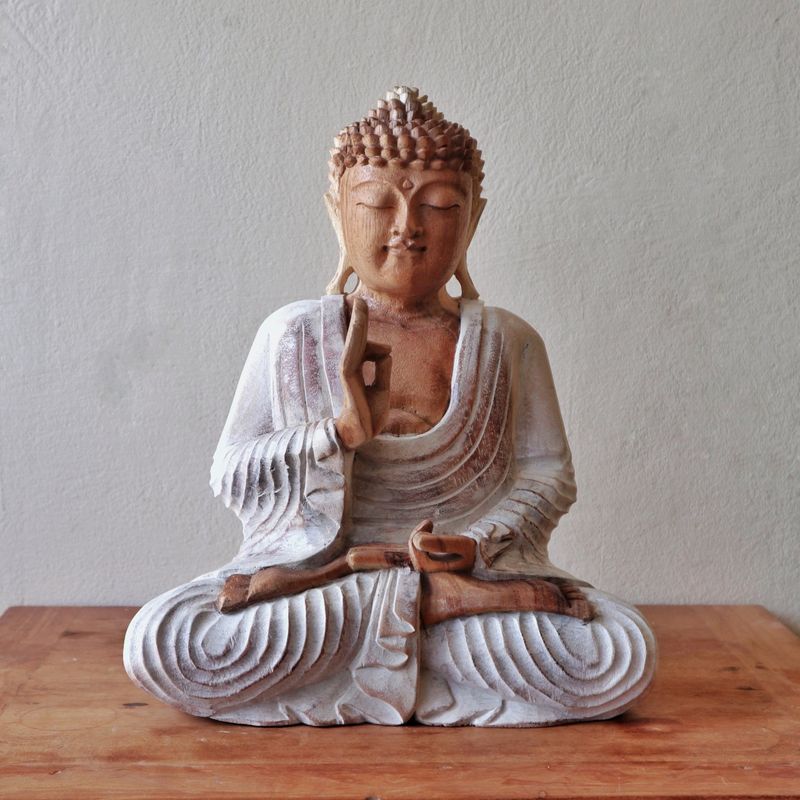 Ručno Izrezbarena Buddha Statua - Učenje Transmisije - Isprano Bijela 30cm