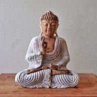 Ručno Izrezbarena Buddha Statua - Učenje Transmisije - Isprano Bijela 30cm