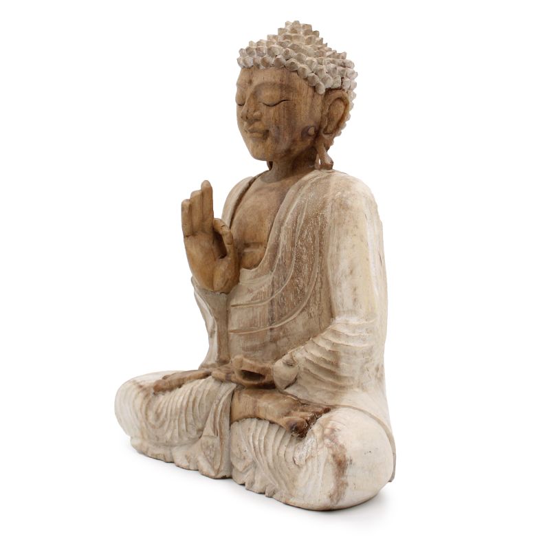 Ručno Izrezbarena Buddha Statua - Učenje Transmisije - Isprano Bijela 30cm