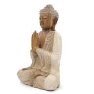 Ručno Izrezbarena Buddha Statua - Dobrodošli - Isprano Bijela 40cm