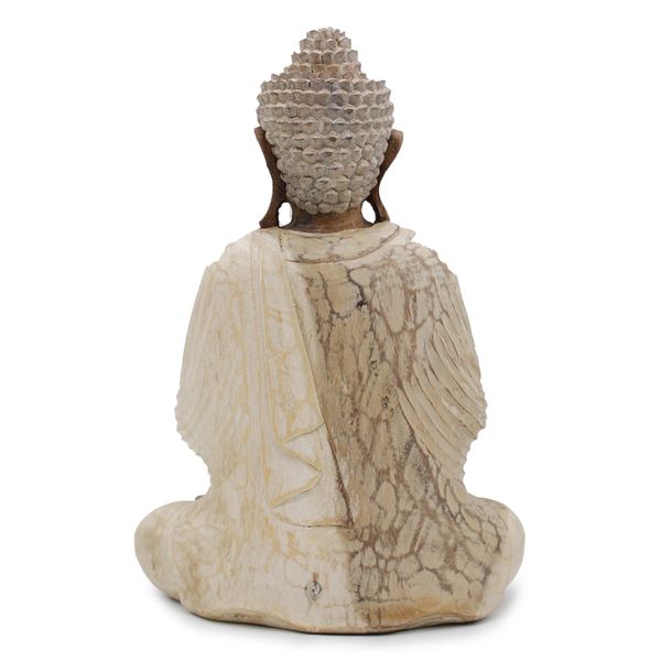 Ručno Izrezbarena Buddha Statua - Dobrodošli - Isprano Bijela 40cm