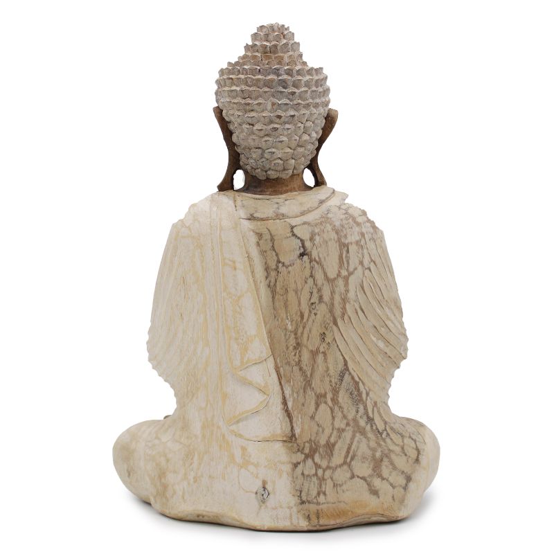Ručno Izrezbarena Buddha Statua - Dobrodošli - Isprano Bijela 40cm