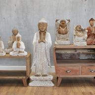 Ručno Izrezbarena Buddha Statua - Dobrodošli - Isprano Bijela 100cm