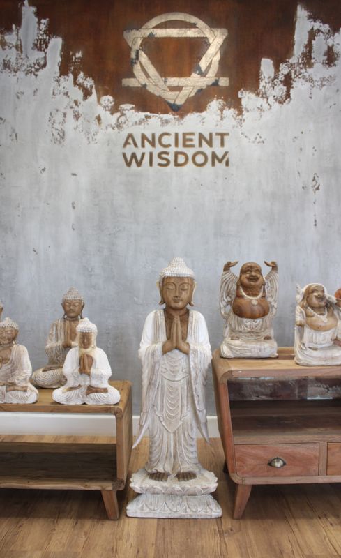 Ručno Izrezbarena Buddha Statua - Dobrodošli - Isprano Bijela 100cm
