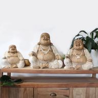 Ručno Izrezbarena Buddha Statua - 40 cm Sretan - Isprano Bijela