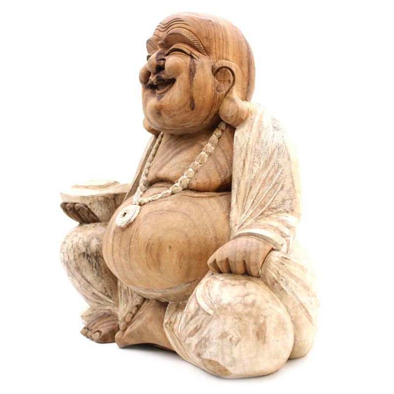 Ručno Izrezbarena Buddha Statua - 40 cm Sretan - Isprano Bijela