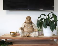 Ručno Izrezbarena Buddha Statua - 50 cm Sretan - Isprano Bijela