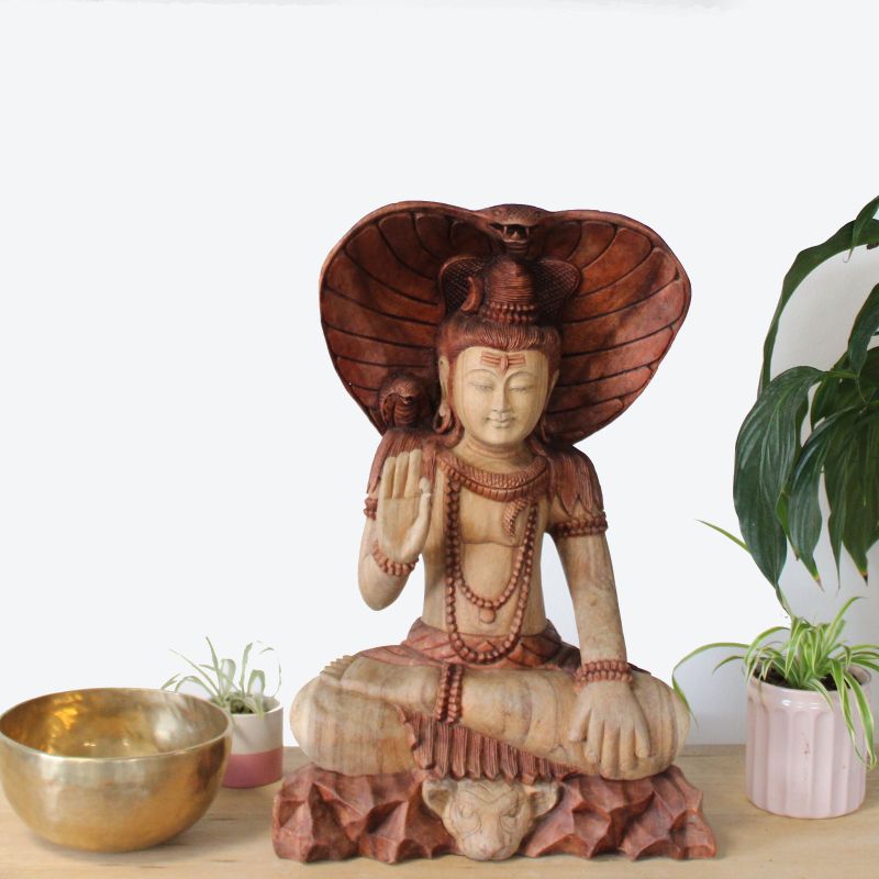Ručno Izrezbarena Statua - Shiva s Kobrom 50cm