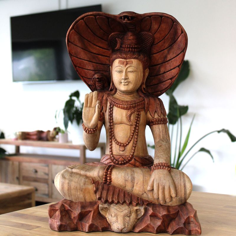 Ručno Izrezbarena Statua - Shiva s Kobrom 50cm