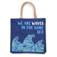 Jutene Torbe s Printom - We are Waves - Siva, Plava, Prirodna