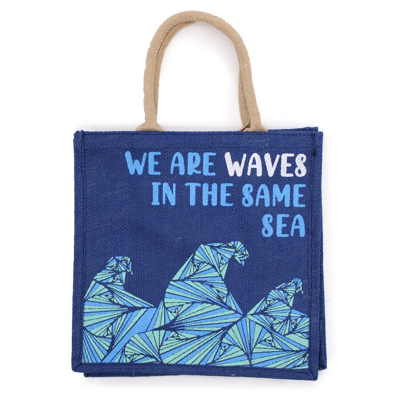 Jutene Torbe s Printom - We are Waves - Siva, Plava, Prirodna
