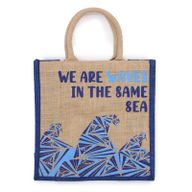 Jutene Torbe s Printom - We are Waves - Siva, Plava, Prirodna