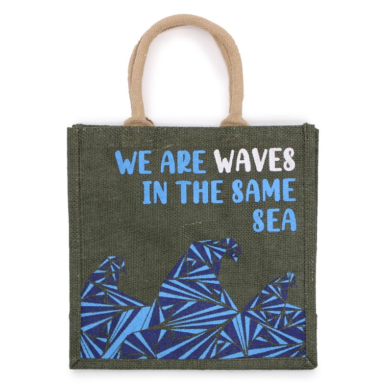 Jutene Torbe s Printom - We are Waves - Siva, Plava, Prirodna