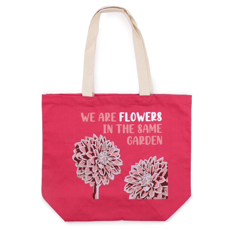 Pamučna Torba s Printom - We are Flowers - Maslinasta, Plava i Prirodna