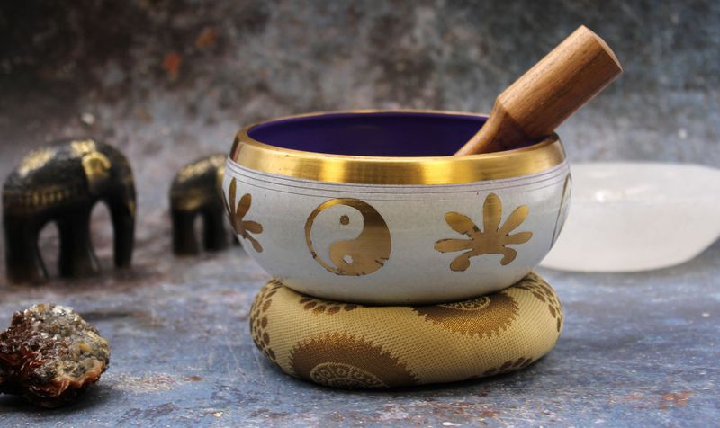 Velika Set Zvučna Zdjela Yin & Yang - Bijela/Ljubičasta 14cm