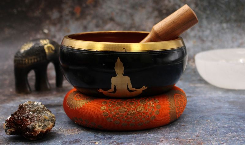 Velika Zvučna Zdjela Buddha u Setu - Crna/Narančasta 14cm