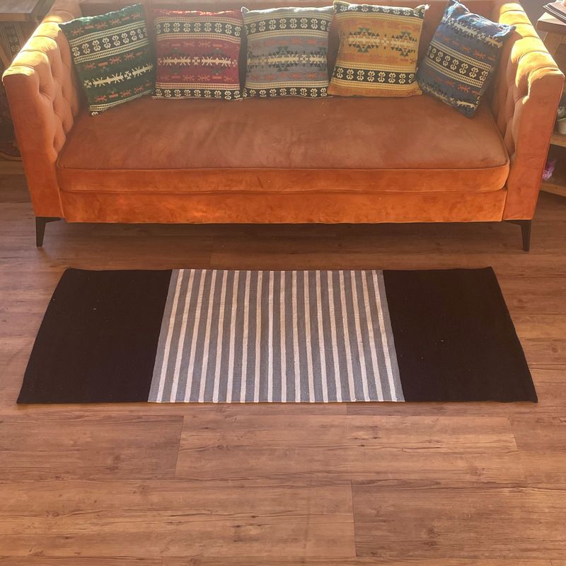 Indijski Pamučni Tepih - 70 x 170 cm - Crna/Siva