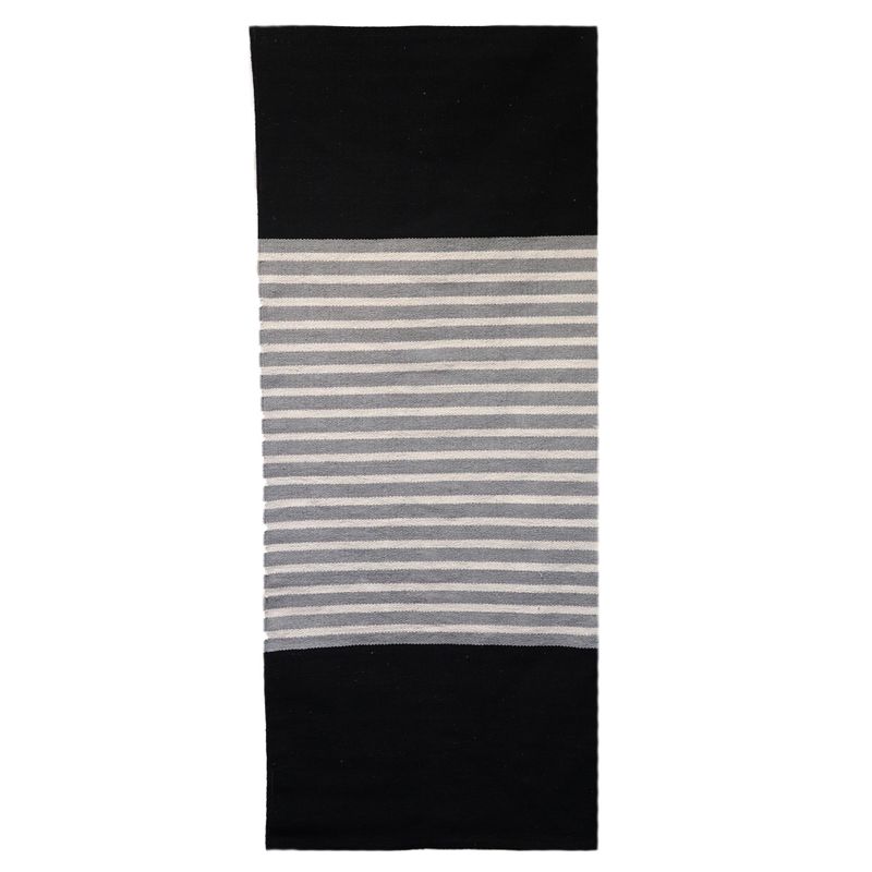 Indijski Pamučni Tepih - 70 x 170 cm - Crna/Siva