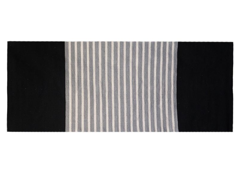 Indijski Pamučni Tepih - 70 x 170 cm - Crna/Siva