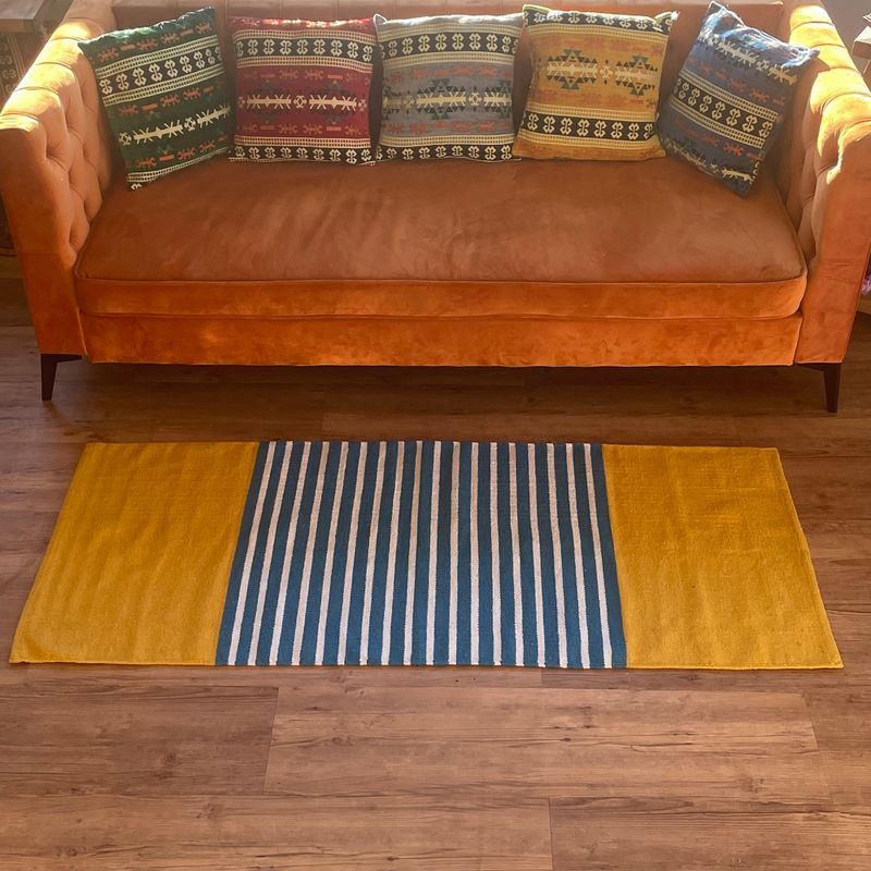 Indijski Pamučni Tepih - 70 x 170 cm - Žuta/Plava