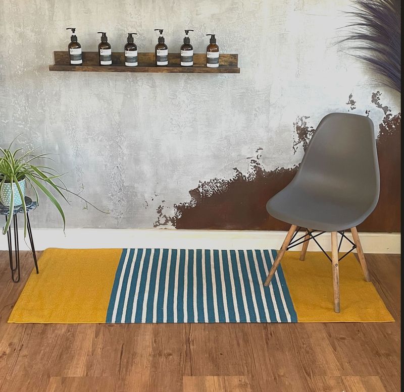 Indijski Pamučni Tepih - 70 x 170 cm - Žuta/Plava