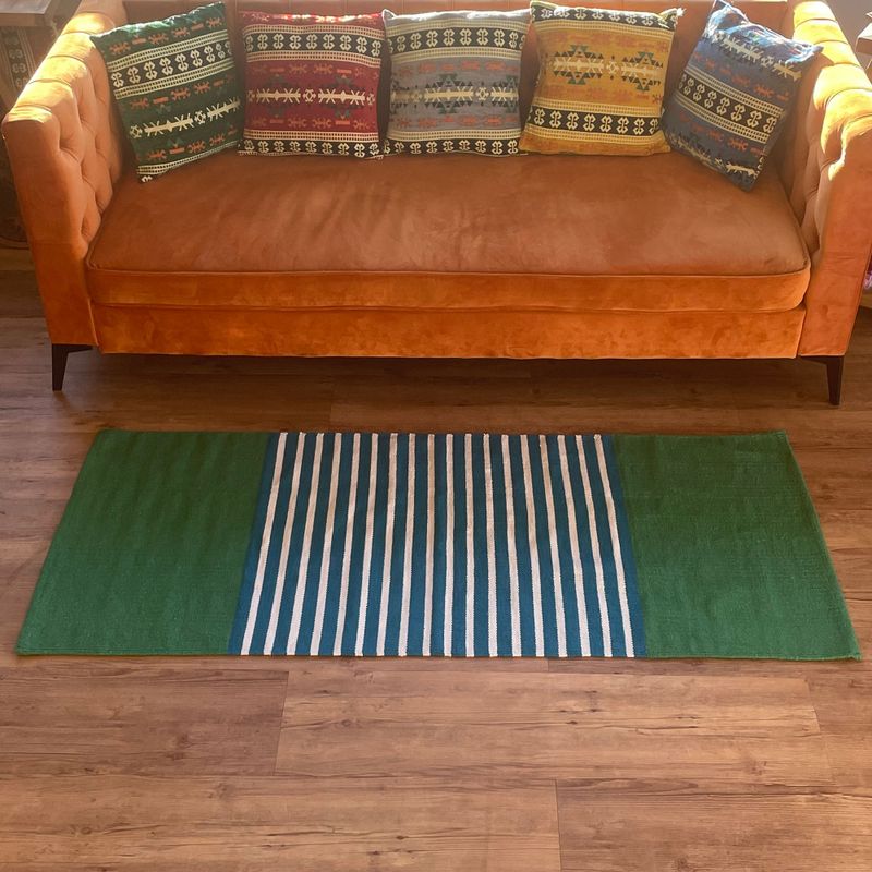 Indijski Pamučni Tepih - 70 x 170 cm - Plava/Zelena