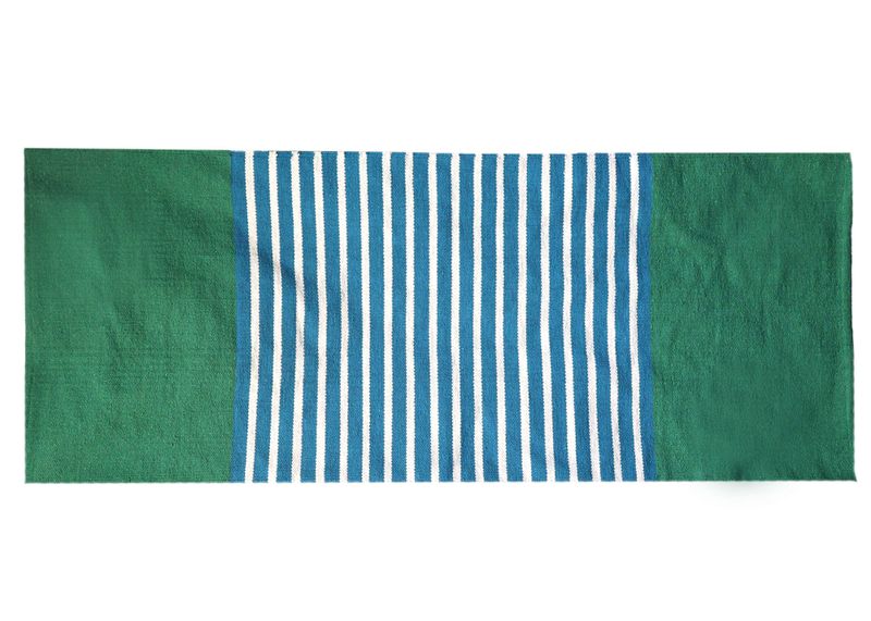 Indijski Pamučni Tepih - 70 x 170 cm - Plava/Zelena
