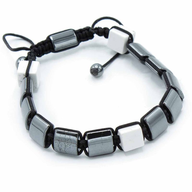 Magnetna Shamballa Narukvica od Hematita - Bijeli Jaspis - Kockice