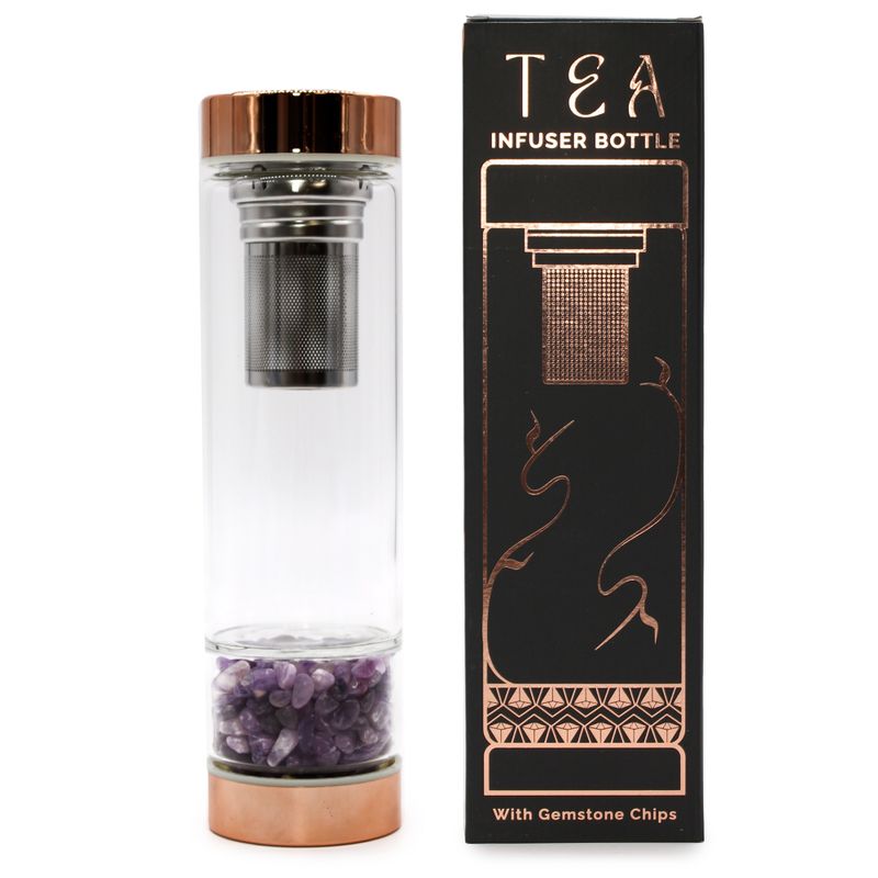 Staklena boca za čaj s infuzerom – Rose Gold – Ametist