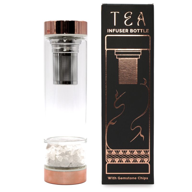 Staklena boca za čaj s infuzerom – Rose Gold – Kvarc