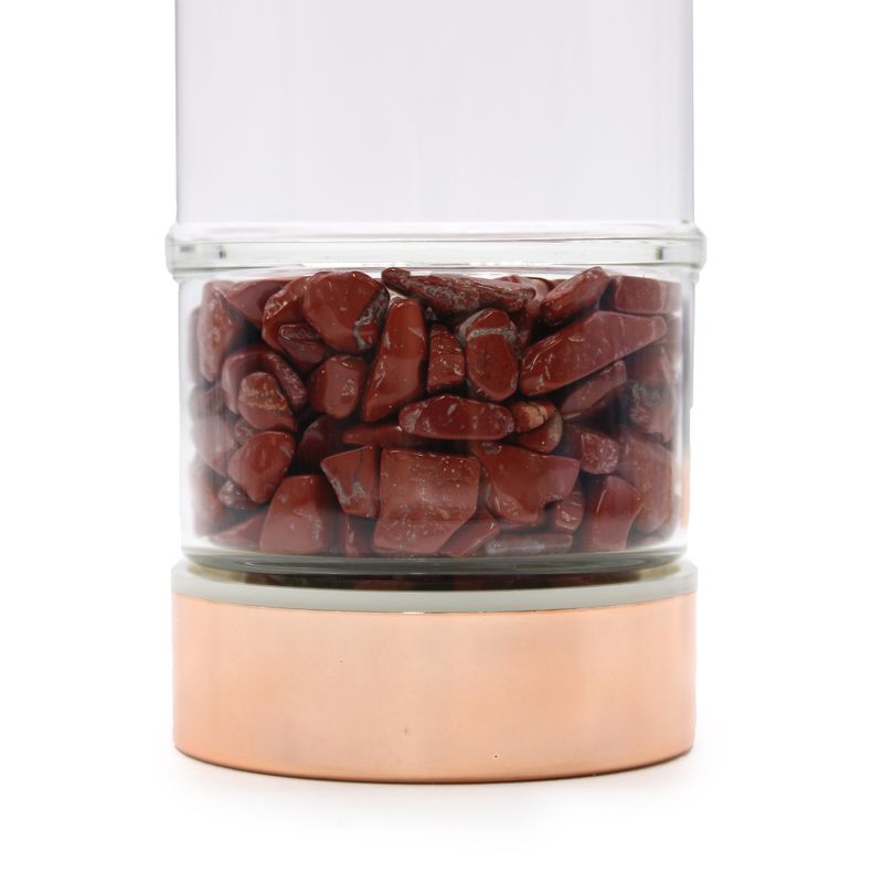 Staklena boca za čaj s infuzerom – Rose Gold – Crveni jaspis