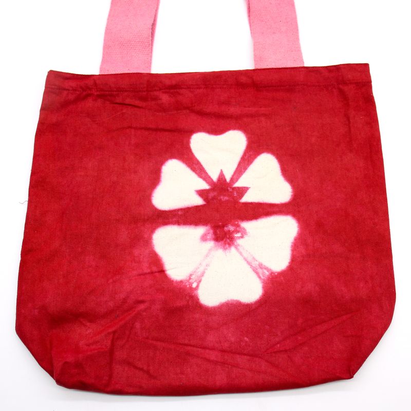 Torba Tye-Dye od Pirodnog Pamuka (8oz) - 38x42x12cm - Bordo Cvijet - Roze Ručka