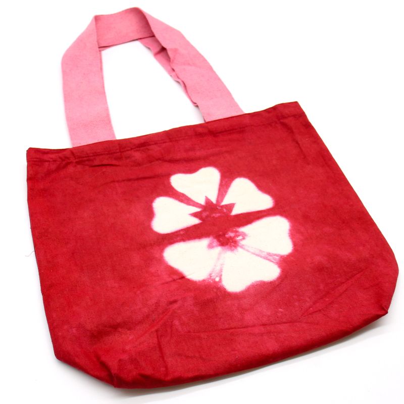 Torba Tye-Dye od Pirodnog Pamuka (8oz) - 38x42x12cm - Bordo Cvijet - Roze Ručka
